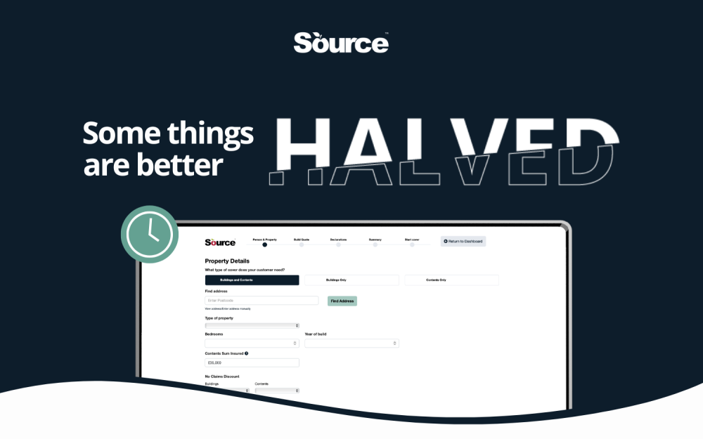 Computer with writing saying ' some things are better halved. Home Insurance quoting time halved.