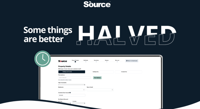Computer with writing saying ' some things are better halved. Home Insurance quoting time halved.